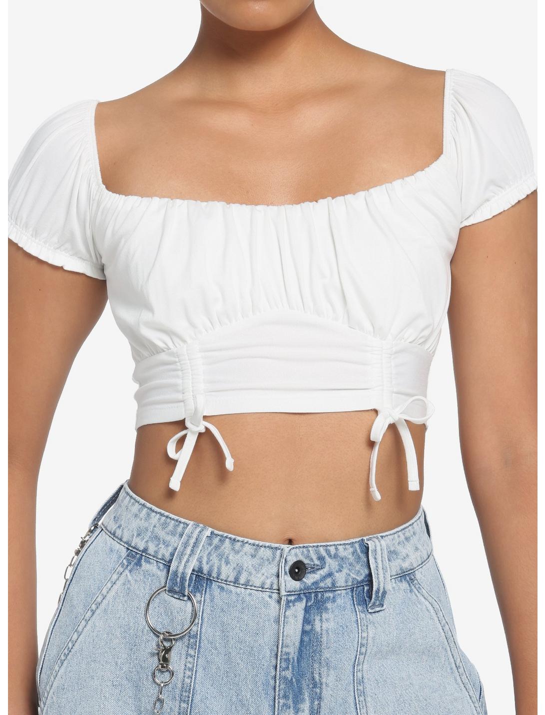 White Double Ruched Girls Crop Top, MULTI, hi-res