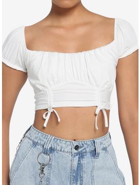 White Double Ruched Girls Crop Top, , hi-res