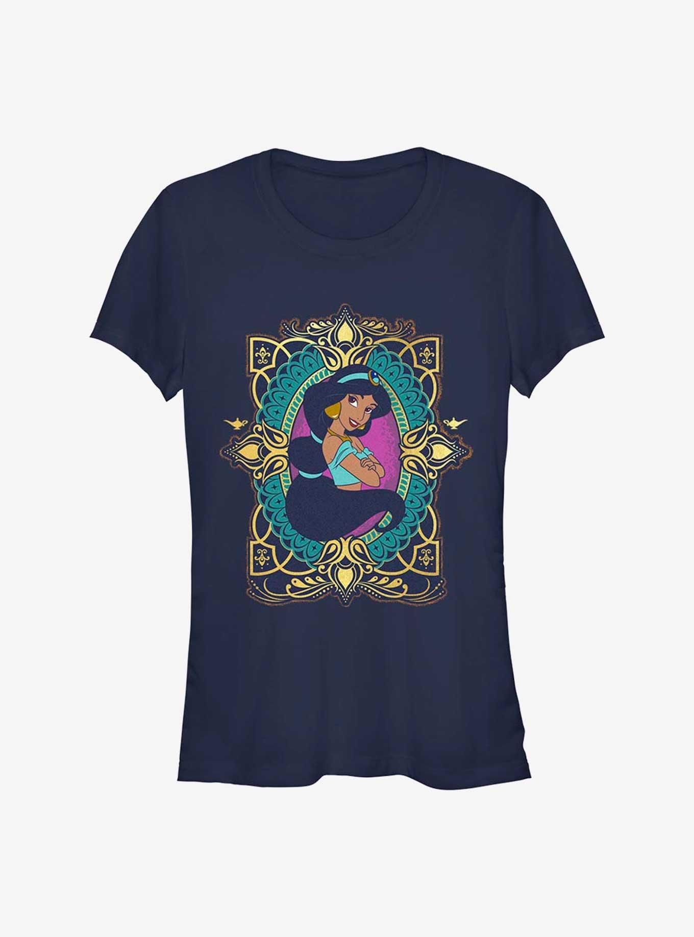 Disney Aladdin Jasmine Badge 30th Anniversary Girls T-Shirt, NAVY, hi-res