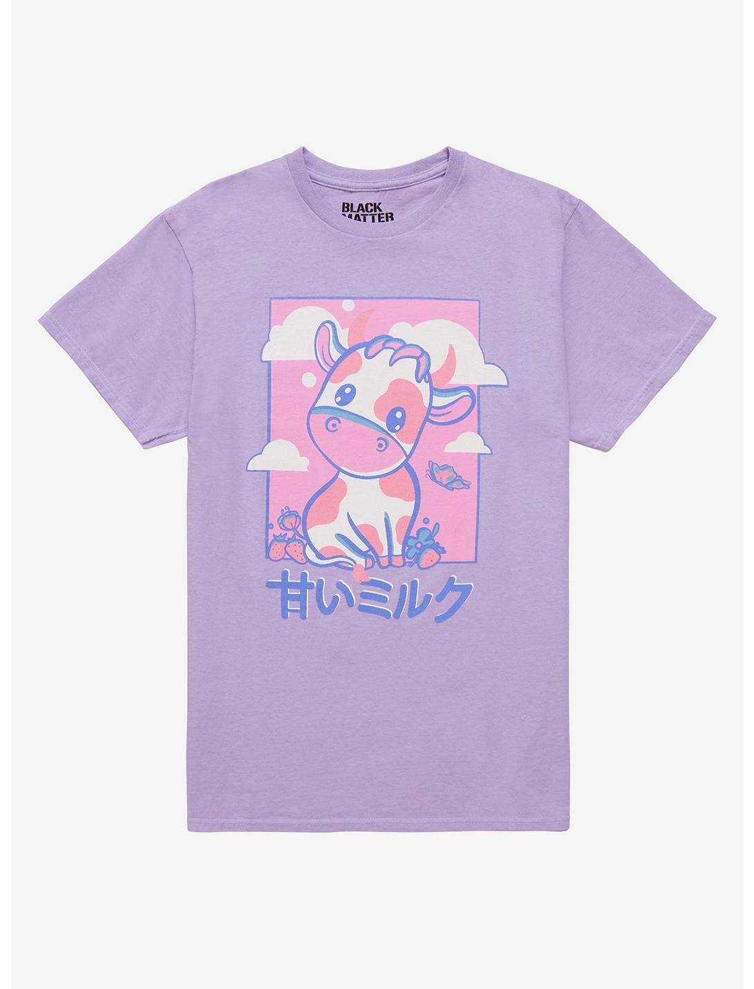 Pastel Lavender Strawberry Cow Boyfriend Fit Girls T-Shirt, MULTI, hi-res