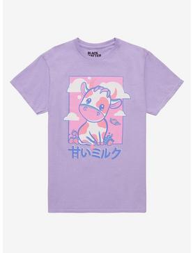 Pastel Lavender Strawberry Cow Boyfriend Fit Girls T-Shirt, , hi-res