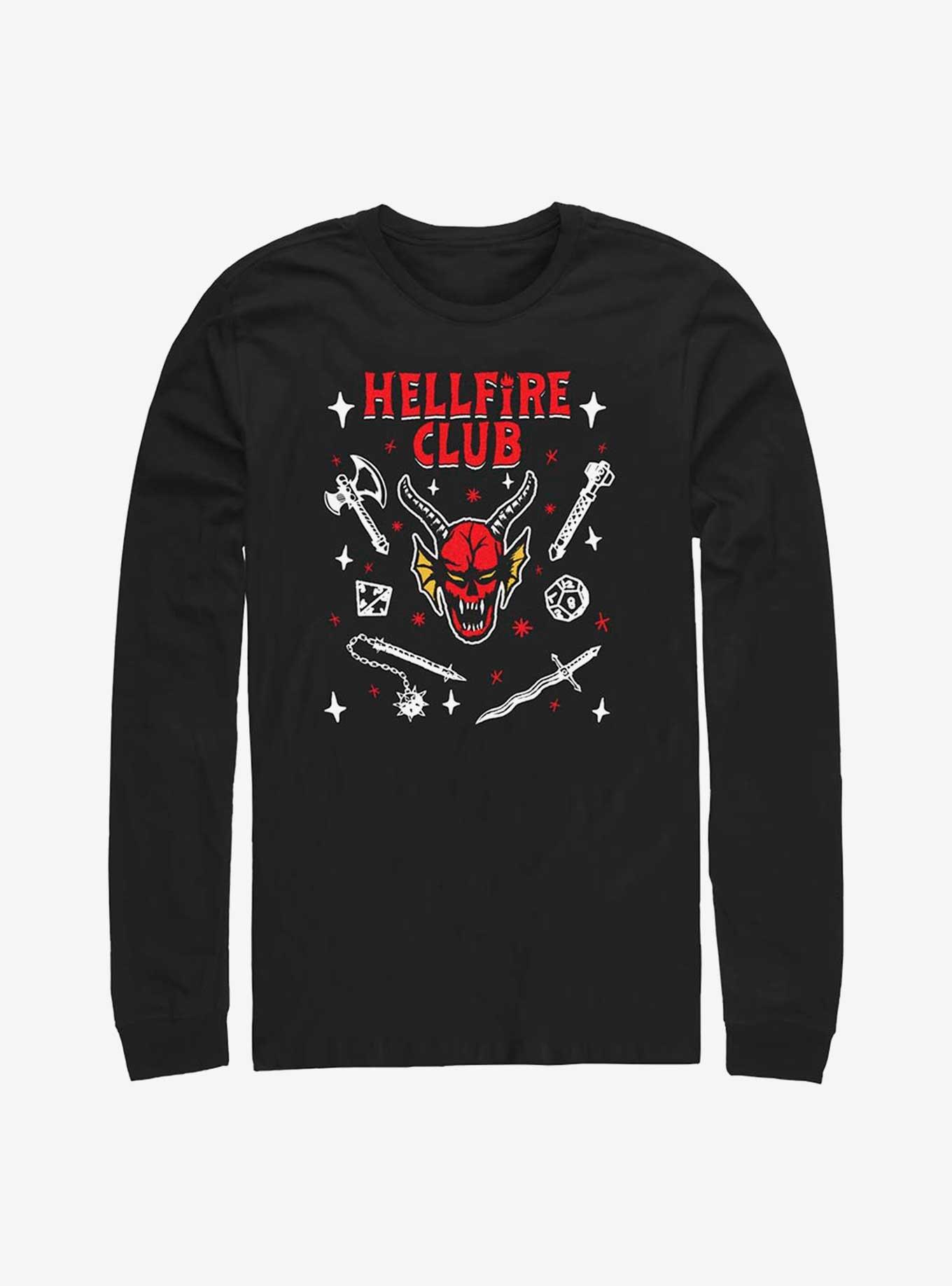 Stranger Things Textbook Hellfire Club Long-Sleeve T-Shirt, BLACK, hi-res