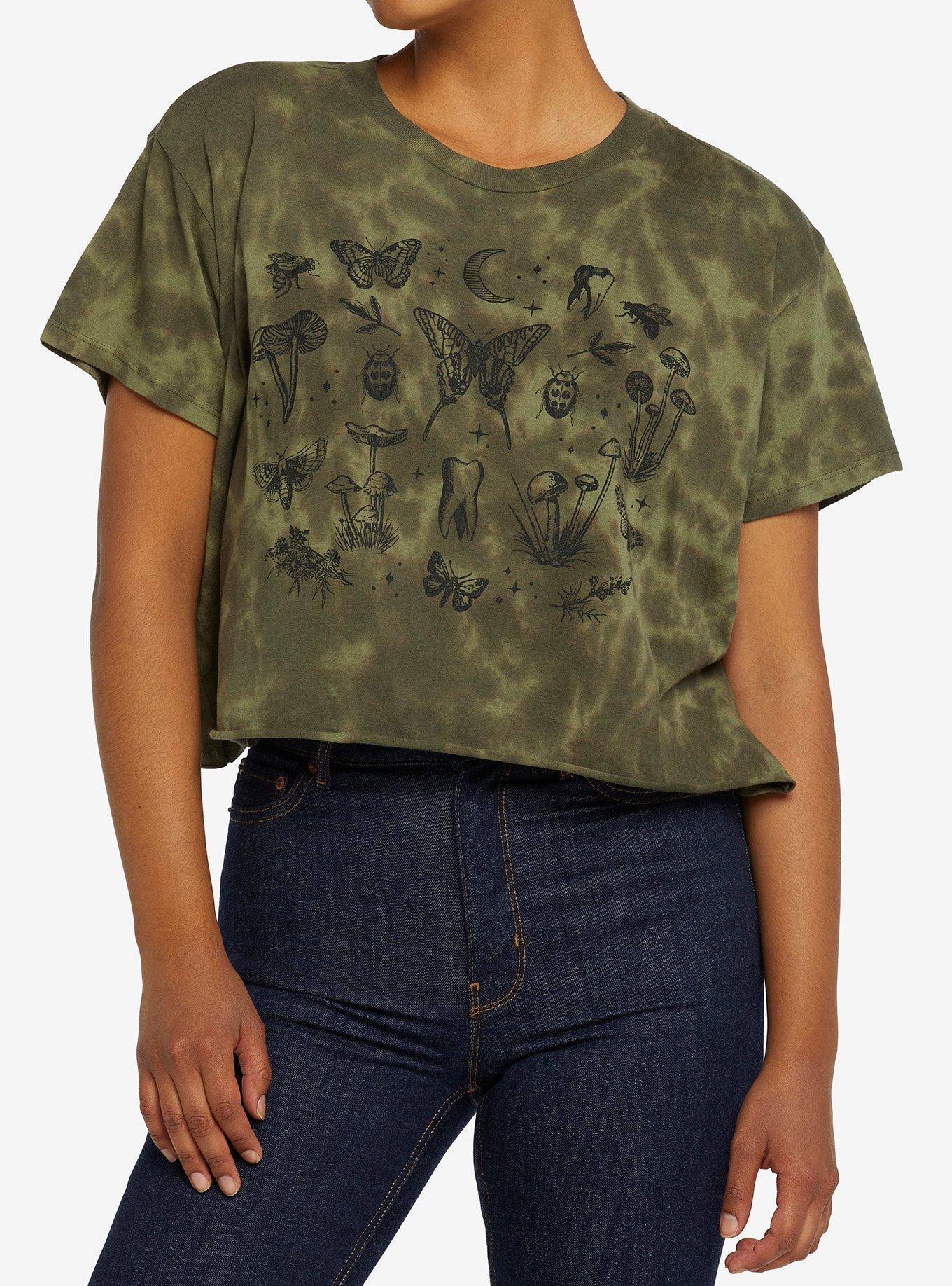 Forest Critters Grunge Tie-Dye Girls Crop T-Shirt, MULTI, hi-res