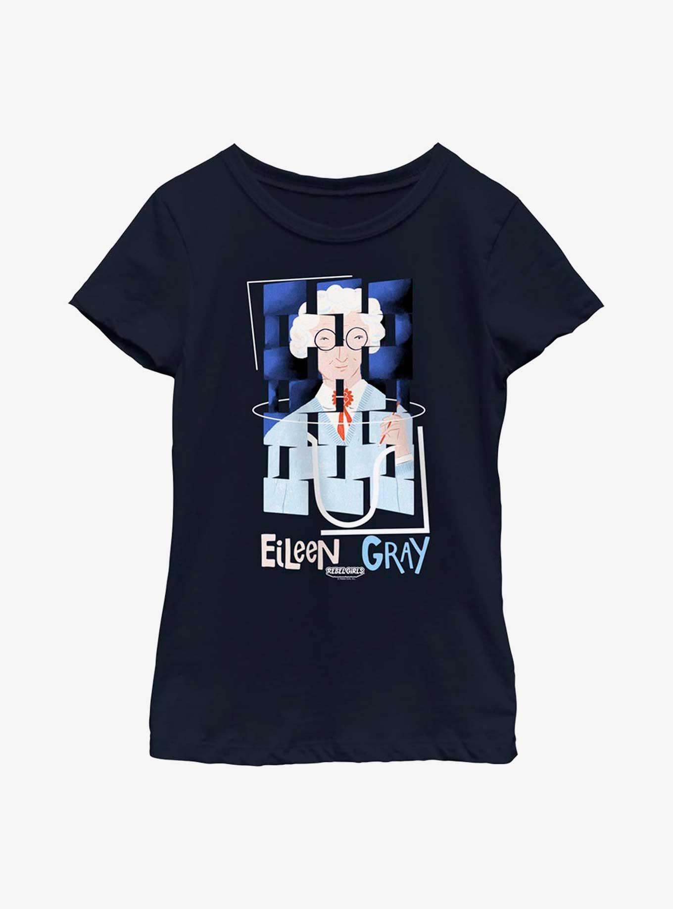 Rebel Girls Eileen Gray Cubes Youth Girls T-Shirt, NAVY, hi-res