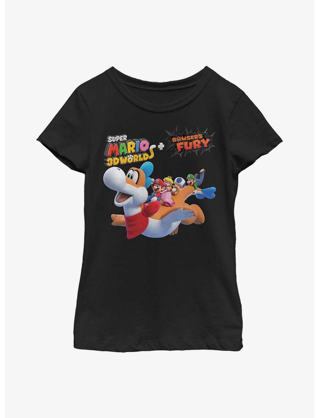 Nintendo Super Mario 3D World Bowser's Fury Fly Through Youth Girl T-Shirt, BLACK, hi-res