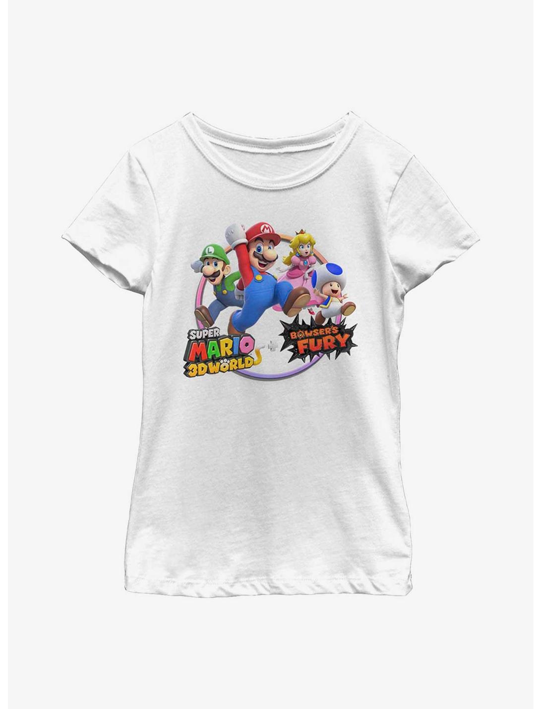 Nintendo Super Mario 3D World Bowser's Fury Group Youth Girl T-Shirt, WHITE, hi-res