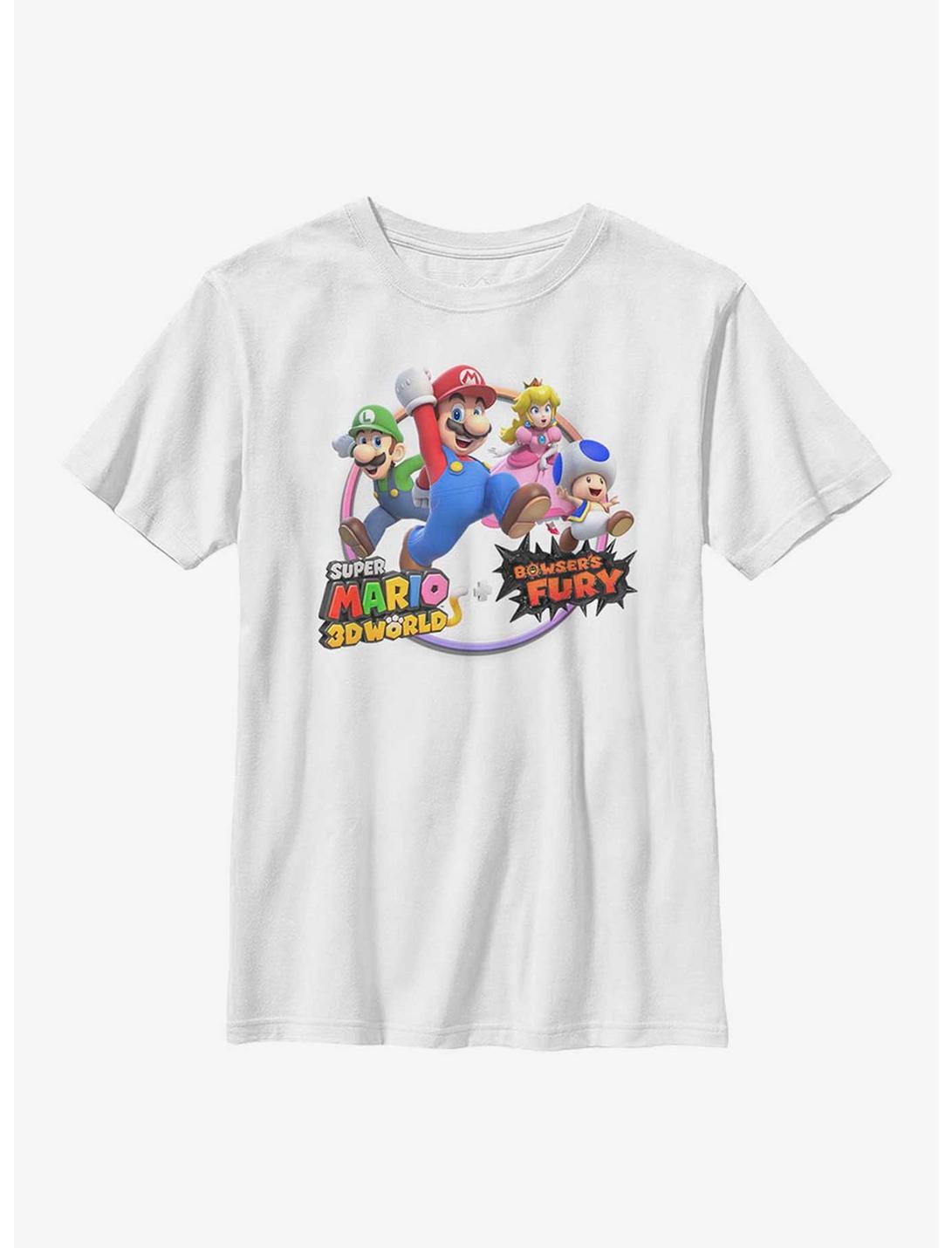 Nintendo Super Mario 3D World Bowser's Fury Group Youth T-Shirt, WHITE, hi-res