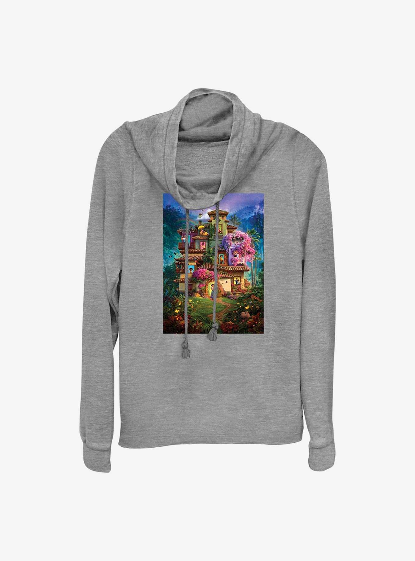 Disney Encanto Madrigal House Poster Girls Cowl Neck Long-Sleeve Top, GRAY HTR, hi-res