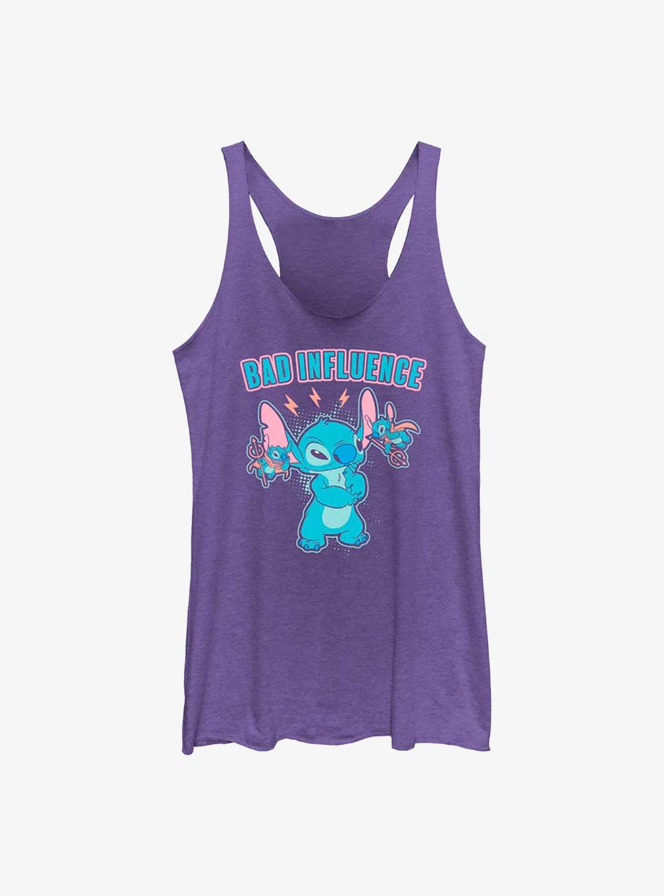 Disney Lilo & Stitch Bad Influence Girls Raw Edge Tank, PUR HTR, hi-res