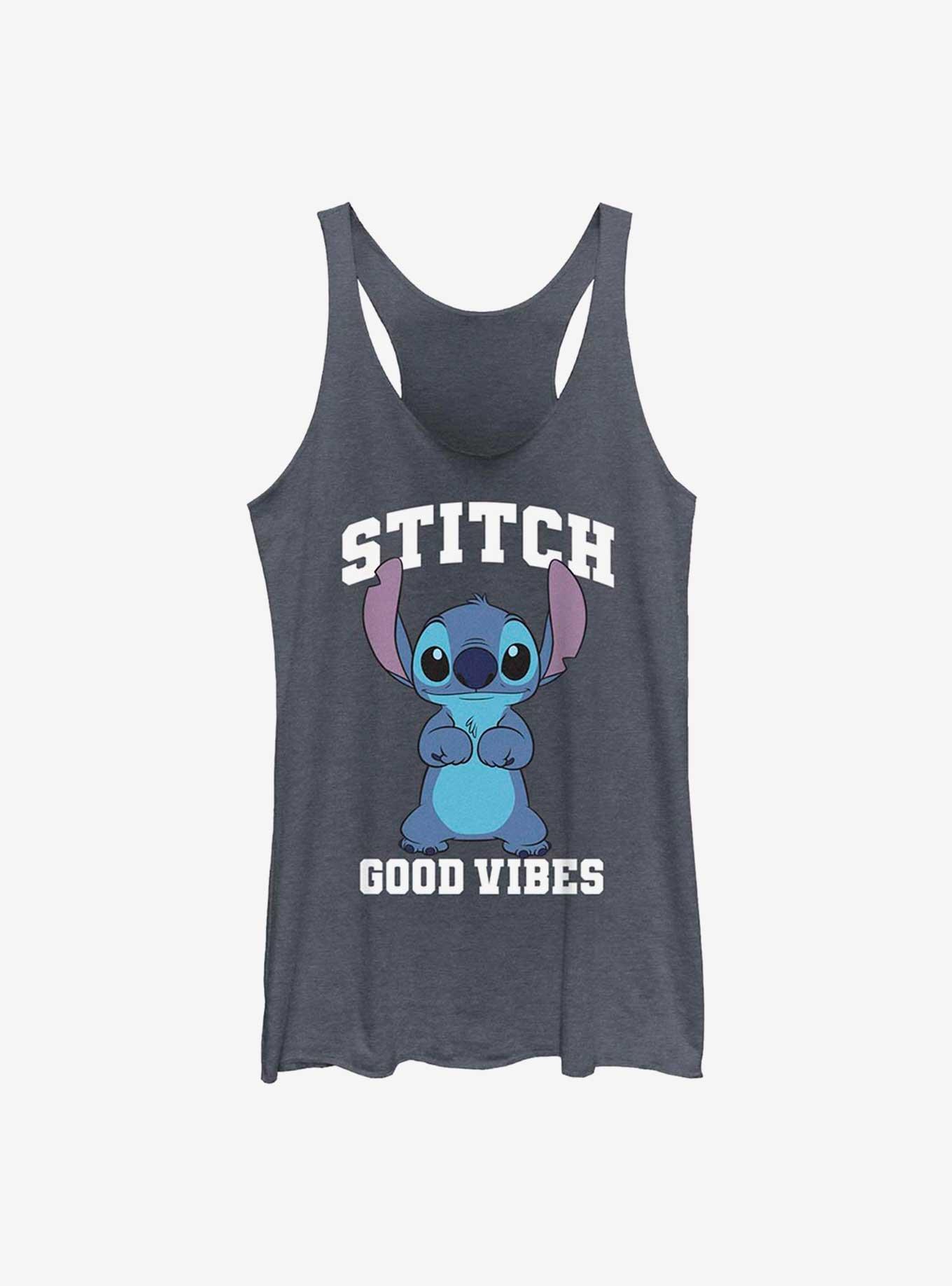 Disney Lilo & Stitch Good Vibes Girls Raw Edge Tank, NAVY HTR, hi-res