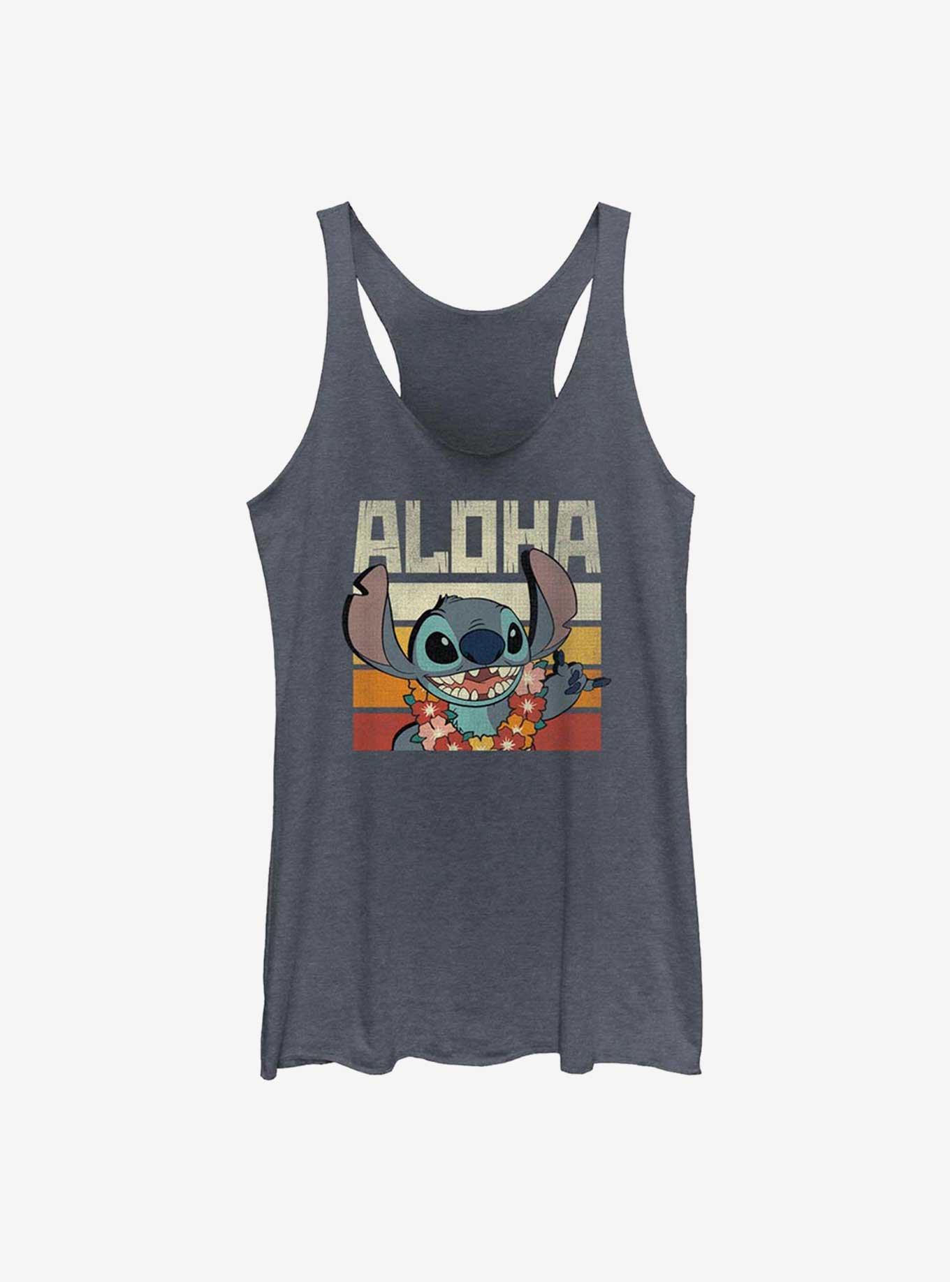 Disney Lilo & Stitch Says Aloha Girls Raw Edge Tank, NAVY HTR, hi-res