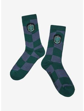 Plus Size Harry Potter Slytherin Crest Wavy Checkered Crew Socks - BoxLunch Exclusive , , hi-res