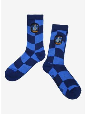 Plus Size Harry Potter Ravenclaw Crest Wavy Checkered Crew Socks - BoxLunch Exclusive , , hi-res