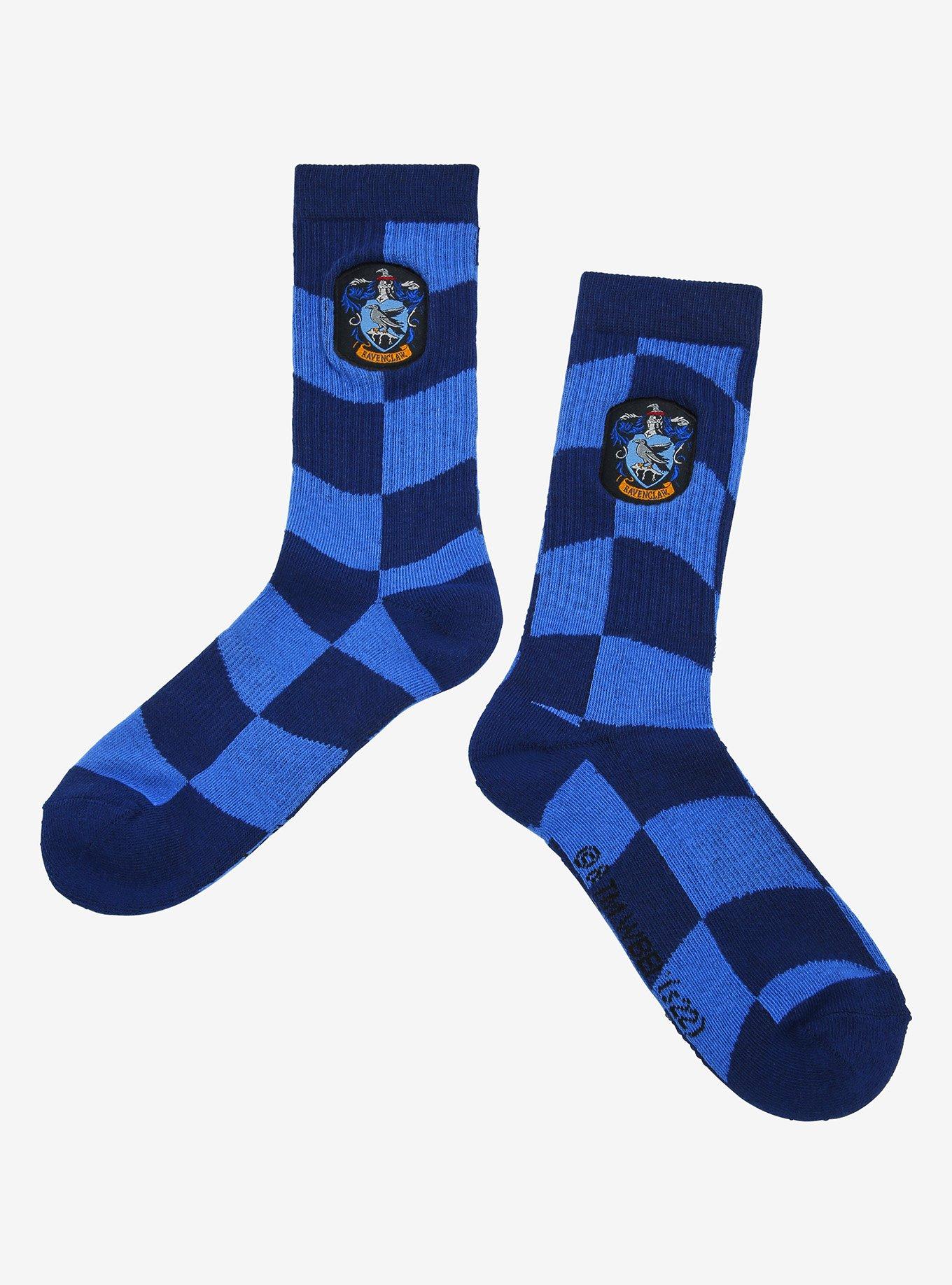 Harry Potter Ravenclaw Crest Wavy Checkered Crew Socks - BoxLunch Exclusive , , hi-res