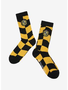 Harry Potter Hufflepuff Crest Wavy Checkered Crew Socks - BoxLunch Exclusive , , hi-res
