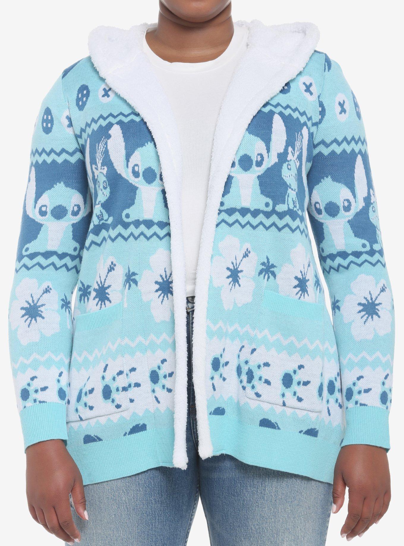 Disney Lilo & Stitch Fair Isle Sherpa Open Cardigan Plus Size, MULTI, hi-res
