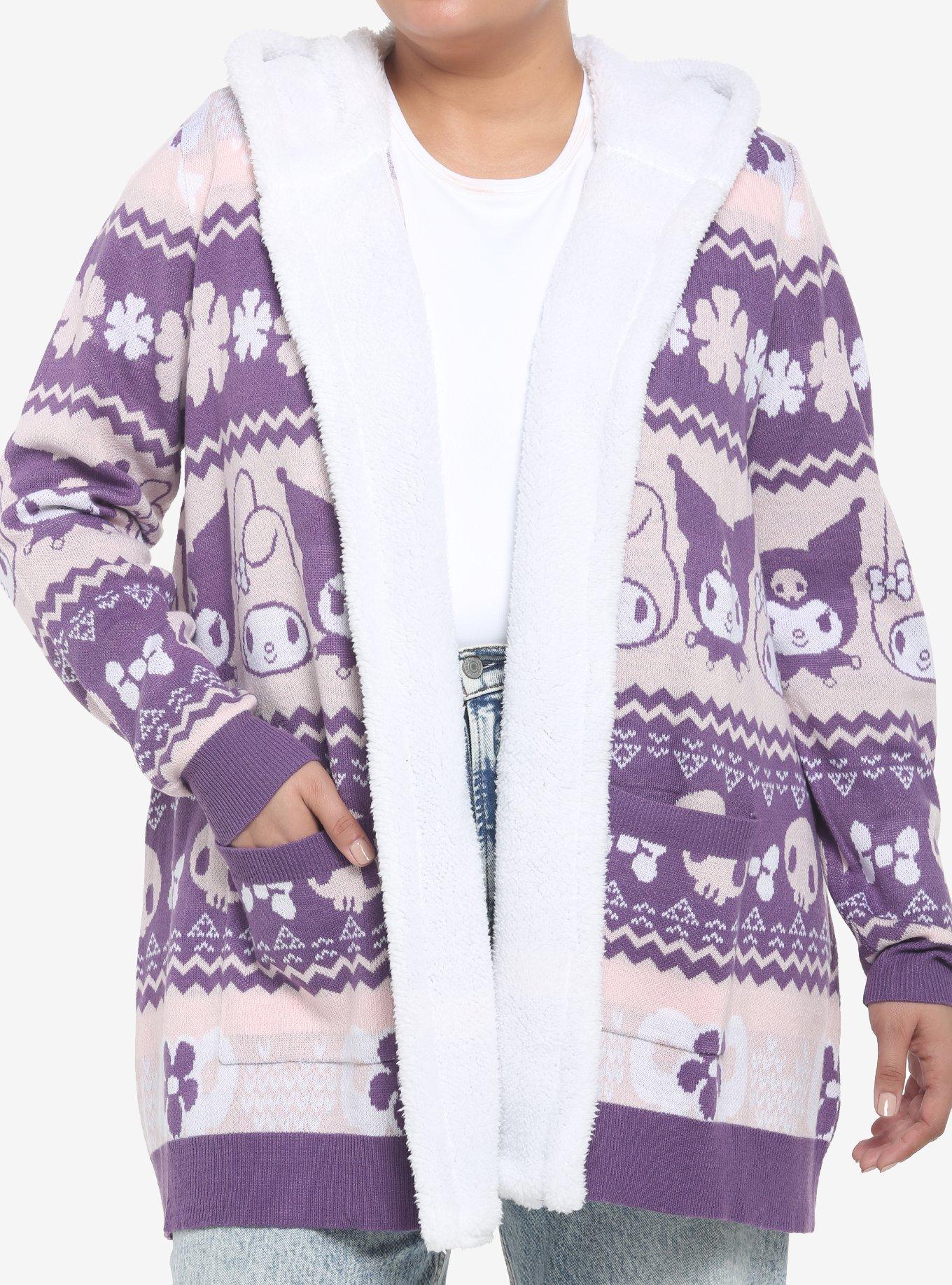 My Melody & Kuromi Sherpa Hooded Open Cardigan Plus Size, MULTI, hi-res