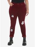 Disney Mickey Mouse Embroidered Corduroy Mom Pants Plus Size, BURGUNDY, hi-res