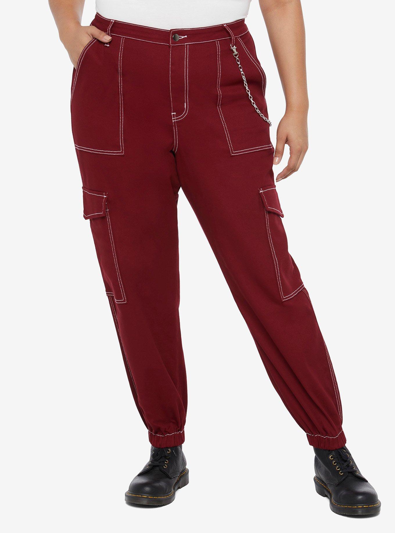 Burgundy Girls Cargo Jogger Pants Plus Size Hot Topic