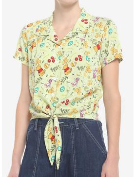 Disney Winnie The Pooh Cottagecore Floral Tie-Front Woven Button-Up, , hi-res