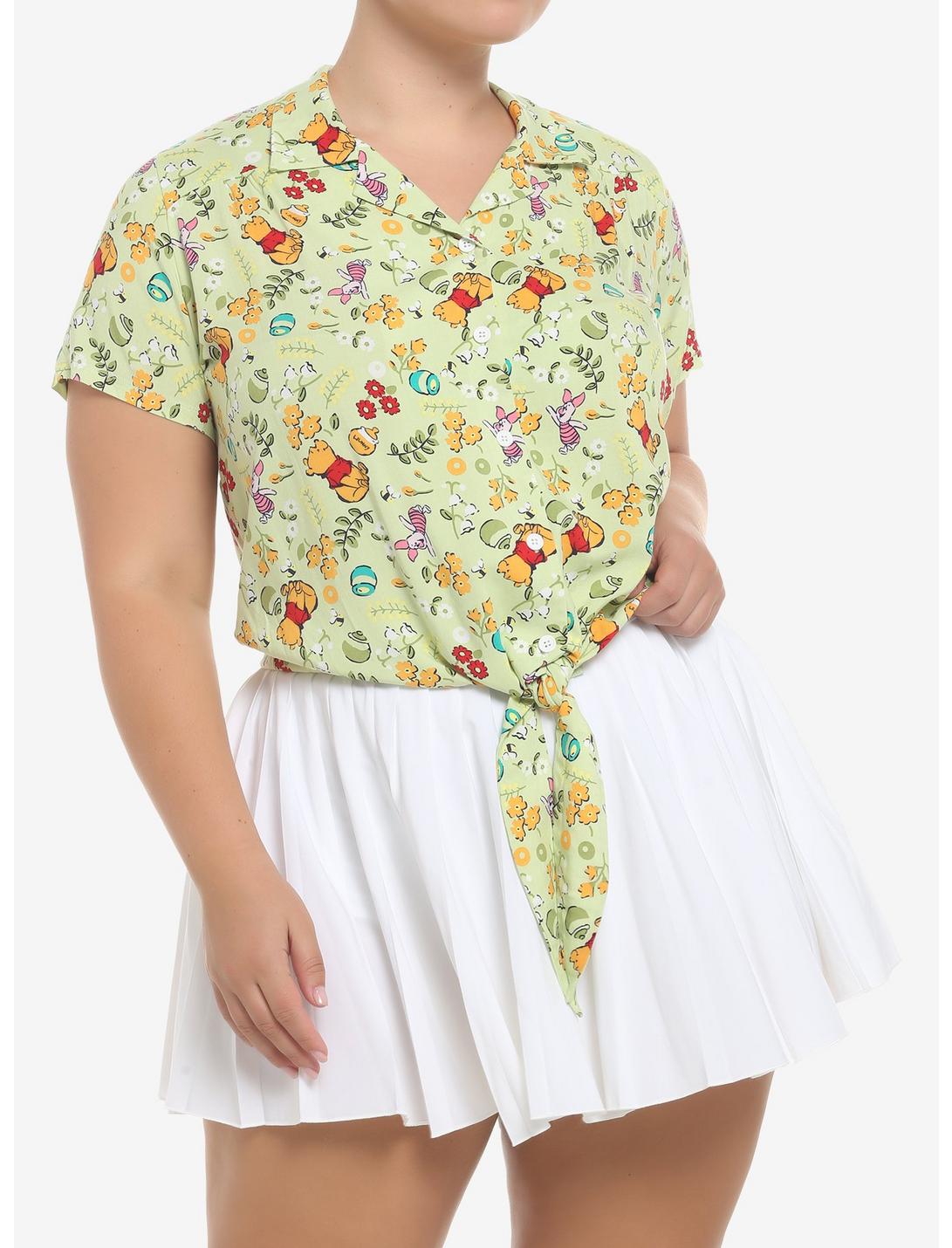 Disney Winnie The Pooh Cottagecore Floral Tie-Front Woven Button-Up Plus Size, MULTI, hi-res