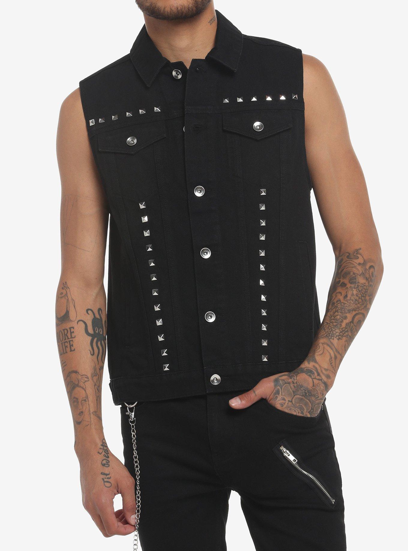 Juice Wrld Black Studded Jean Vest - Film Star Outfits