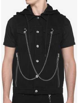 Black Double Chain Denim Vest, , hi-res