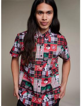 Our Universe Disney Holiday Gift Wrap Patchwork Woven Button-Up, , hi-res