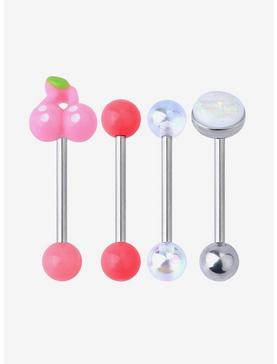 14G Steel Silver Cherry Tongue Barbell 4 Pack, , hi-res
