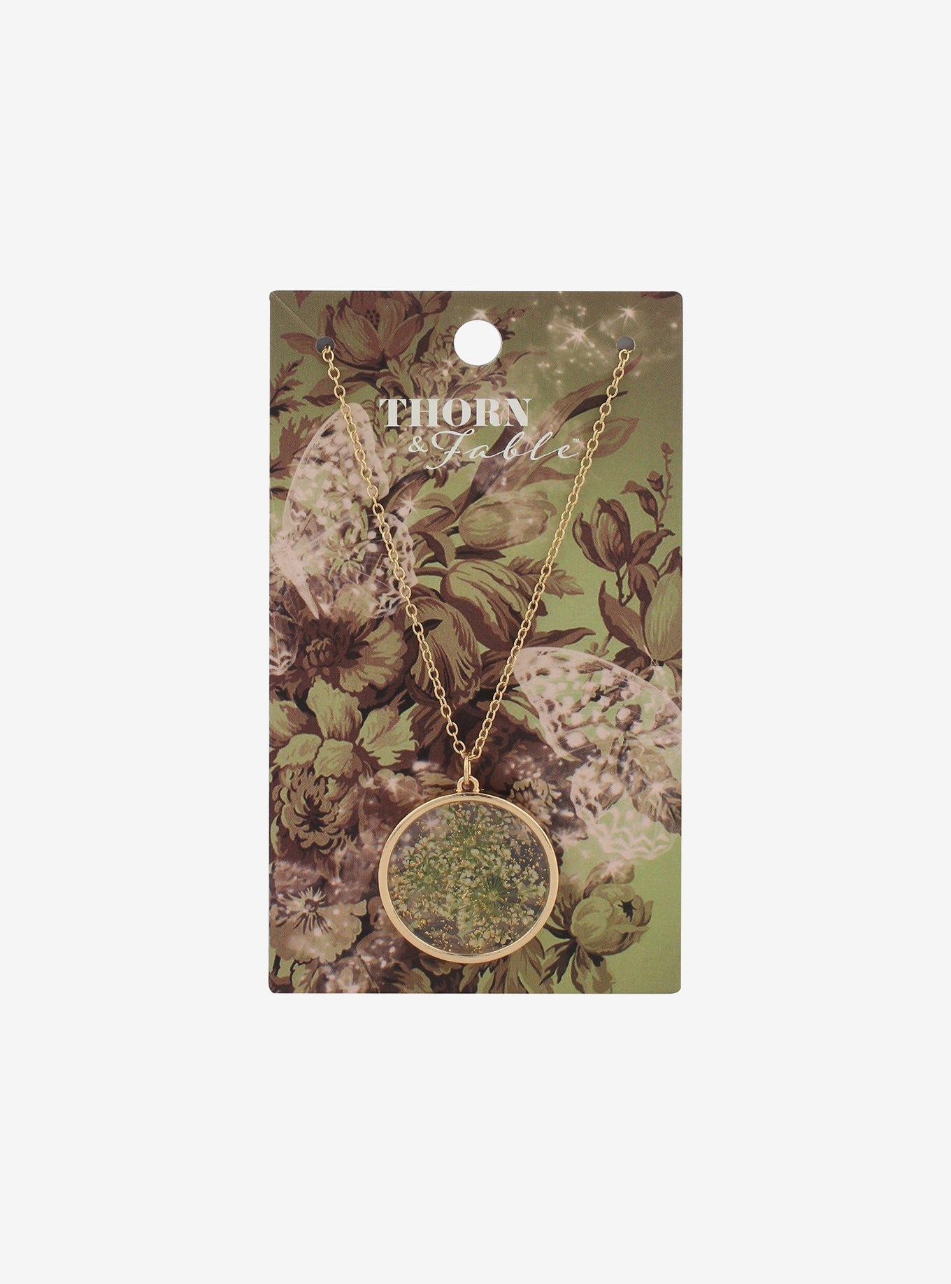 Dried Floral Circular Pendant Necklace, , hi-res