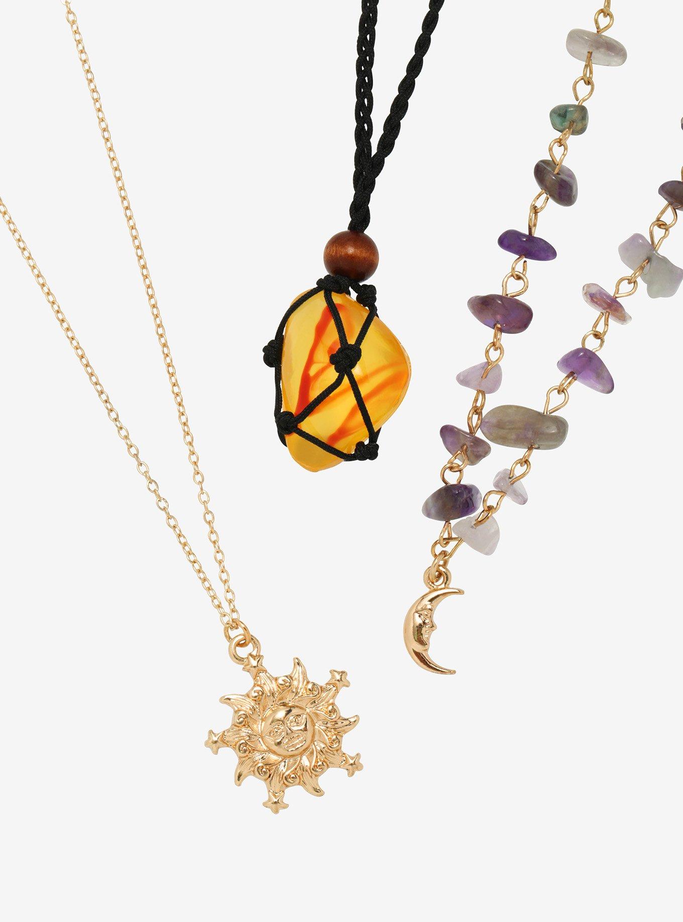 Amber Stone Celestial Necklace Set, , hi-res