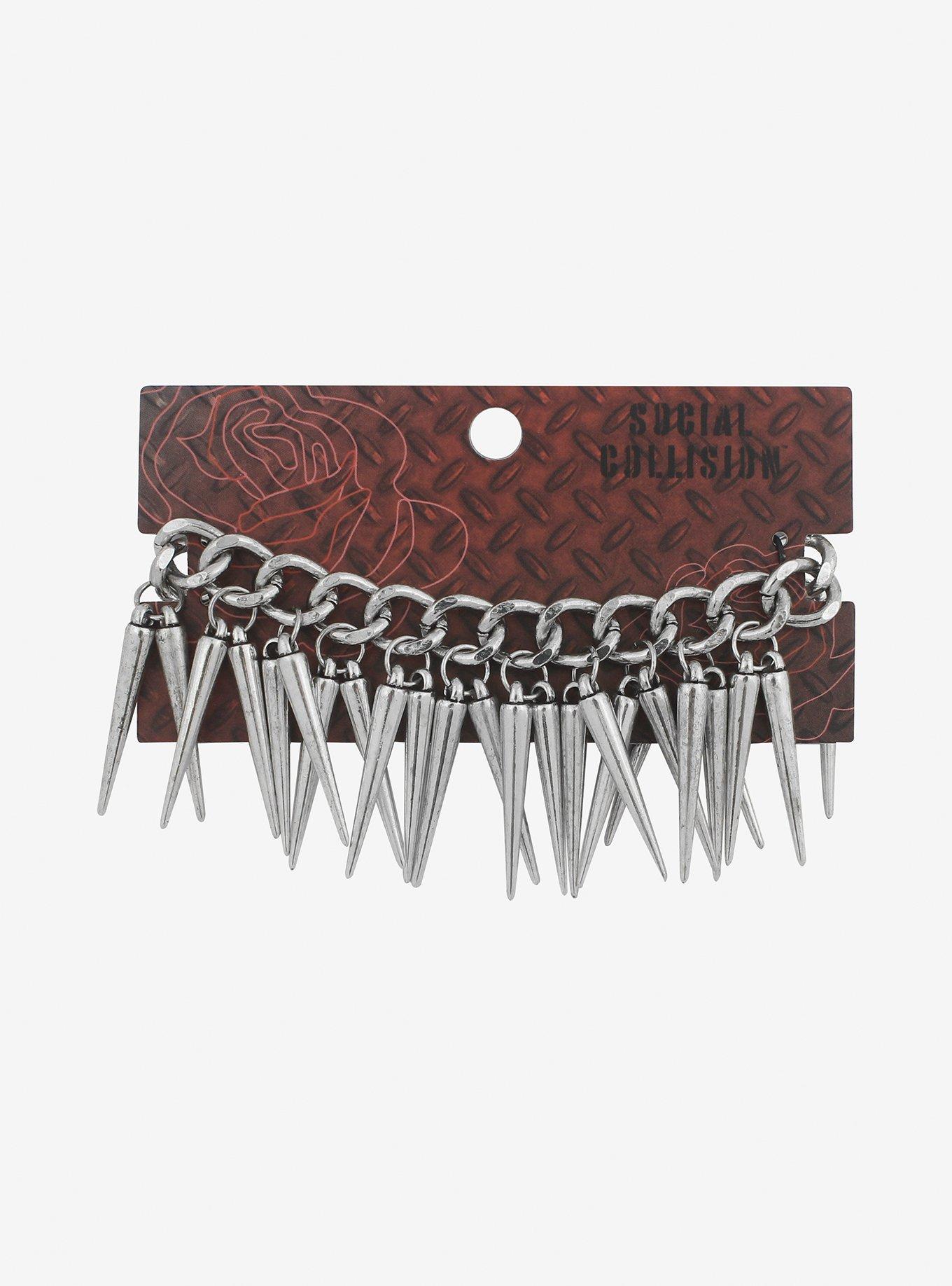 Punk Spiked Chunky Charm Bracelet, , hi-res