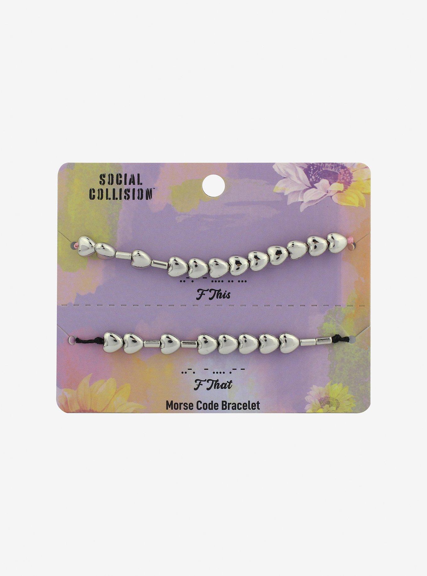 Morse Code Heart Charm Best Friend Cord Bracelet Set, , hi-res