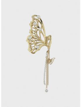 Gold Butterfly Pearl Drop Hair Clip, , hi-res