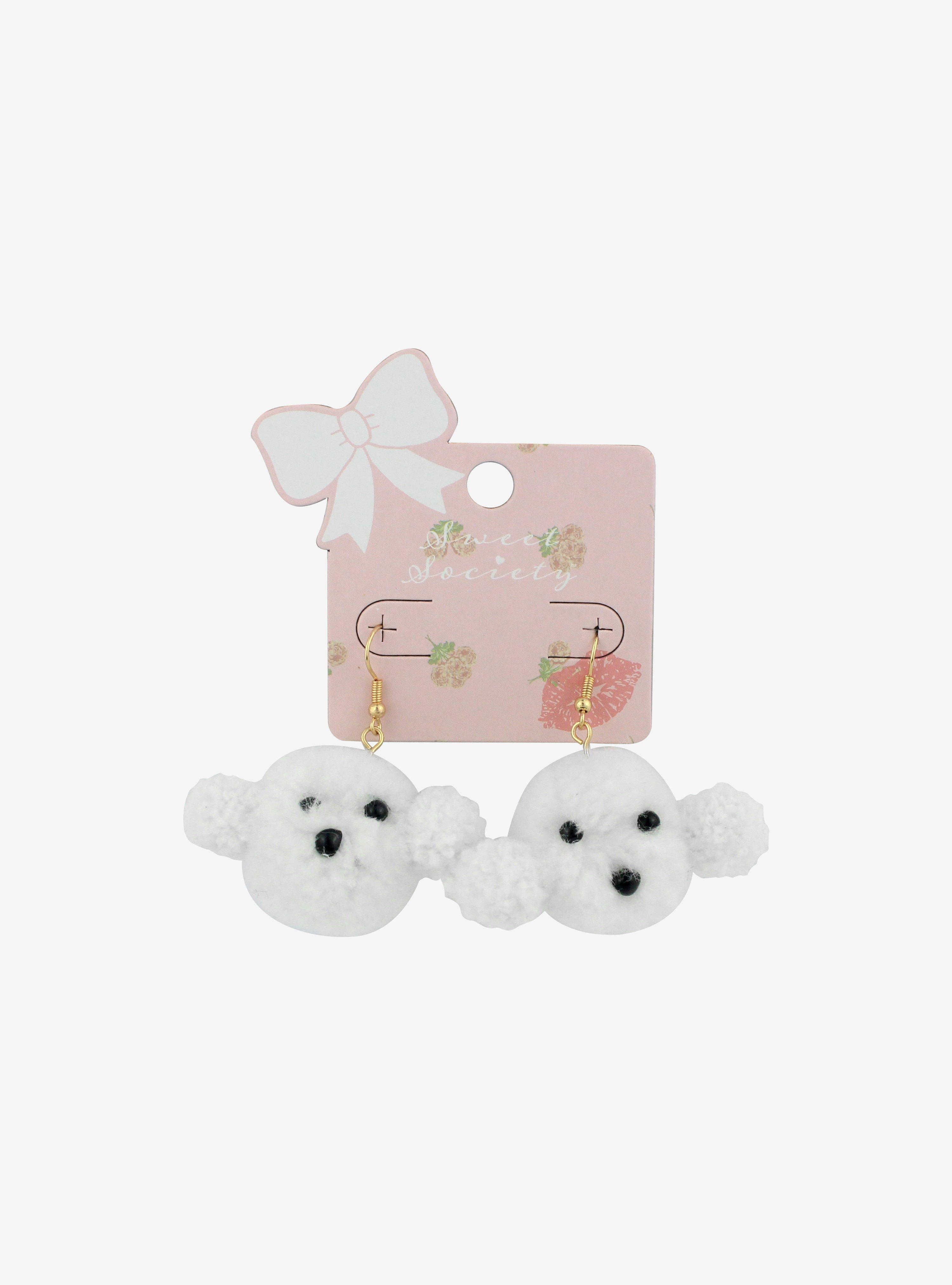 White Puppy Plush Earrings, , hi-res