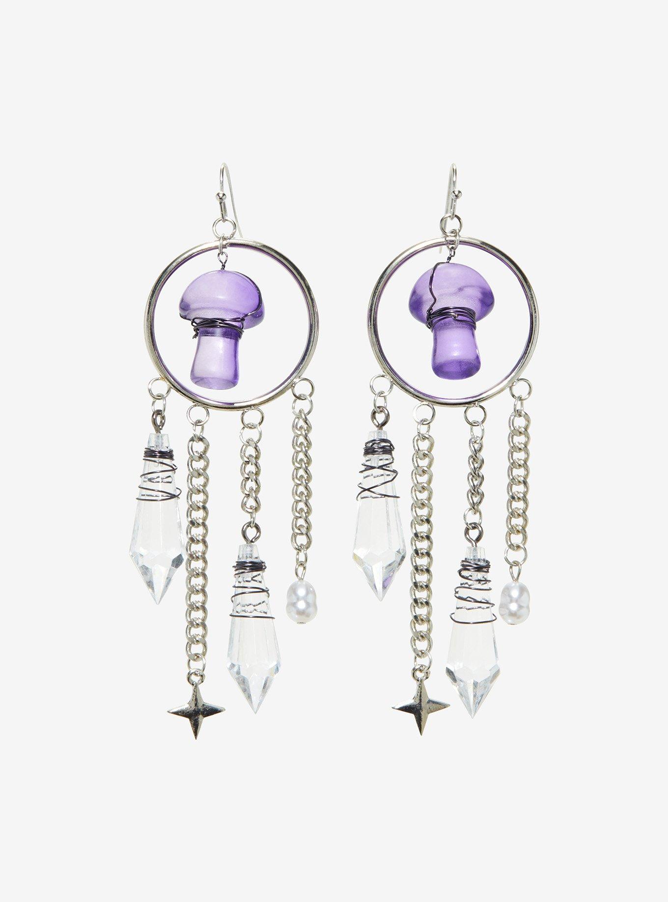 Purple Mushroom Crystal Drop Earrings, , hi-res