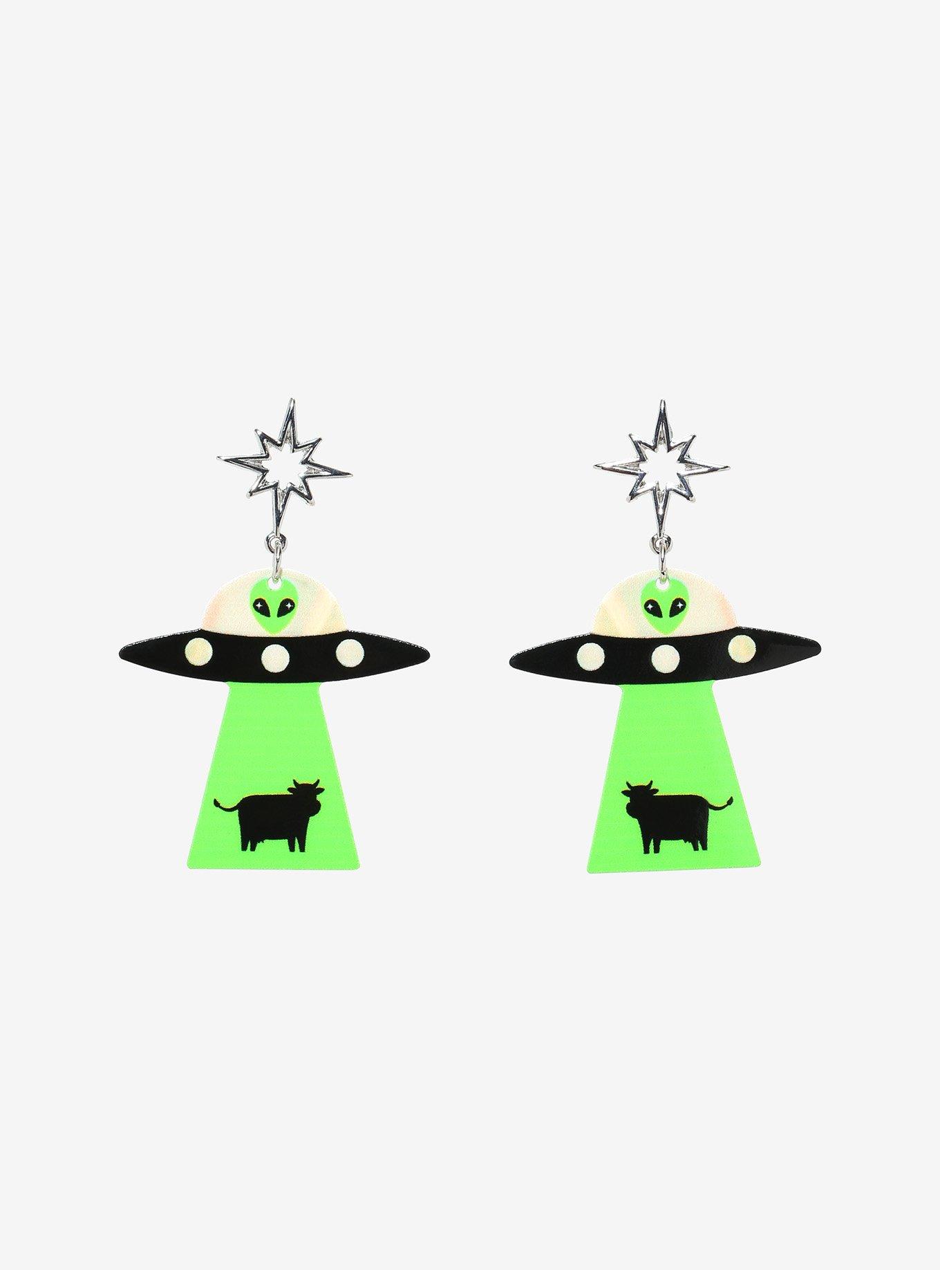 Alien Cow Spaceship Drop Earrings, , hi-res