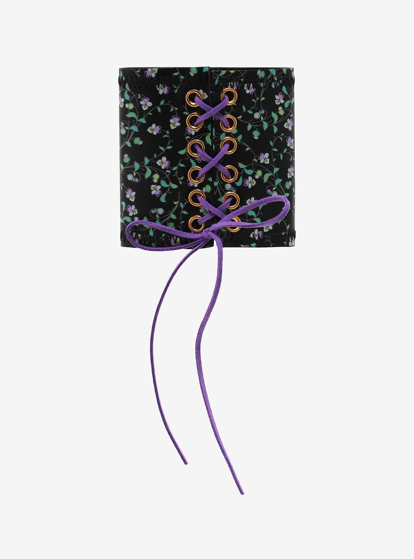 Purple Floral Lace-Up Cuff Bracelet, , hi-res