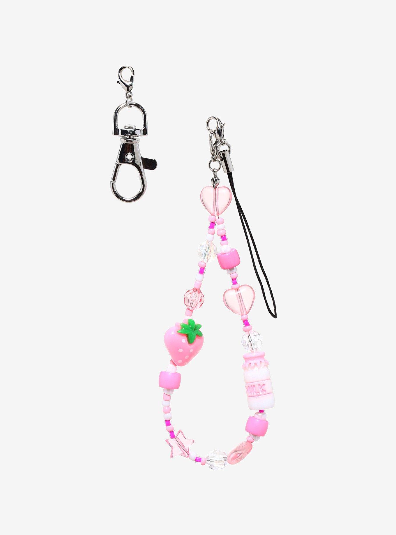 Strawberry Milk Beaded Phone Charm, , hi-res