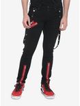 HT Denim Red Zipper Stinger Jeans With Grommet Suspenders, BLACK  RED, hi-res