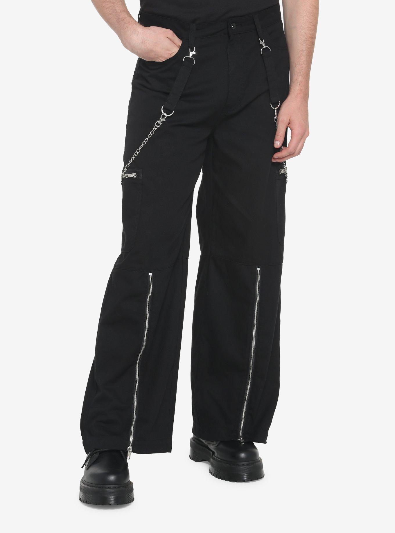 Black Zippers & Chains Wide Leg Jeans, BLACK, hi-res