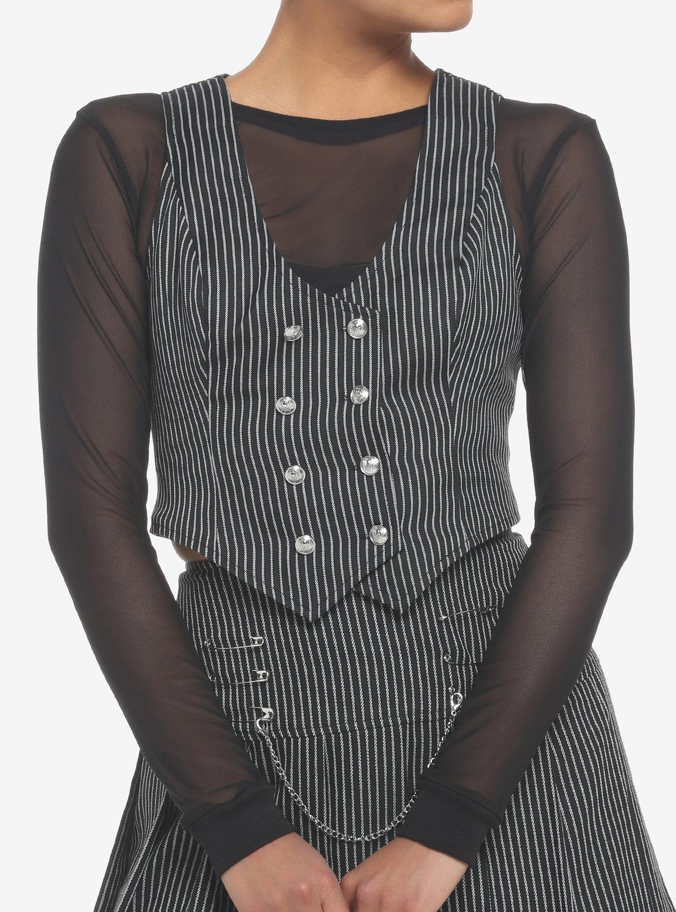 Pinstripe Double-Breasted Girls Vest, BLACK, hi-res