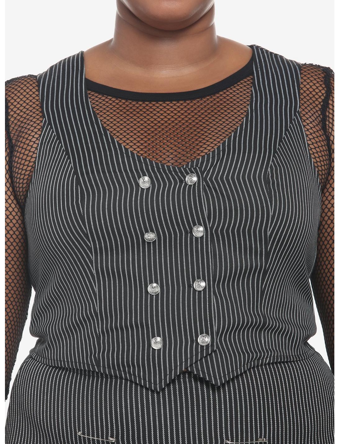Pinstripe Double-Breasted Girls Vest Plus Size, BLACK, hi-res