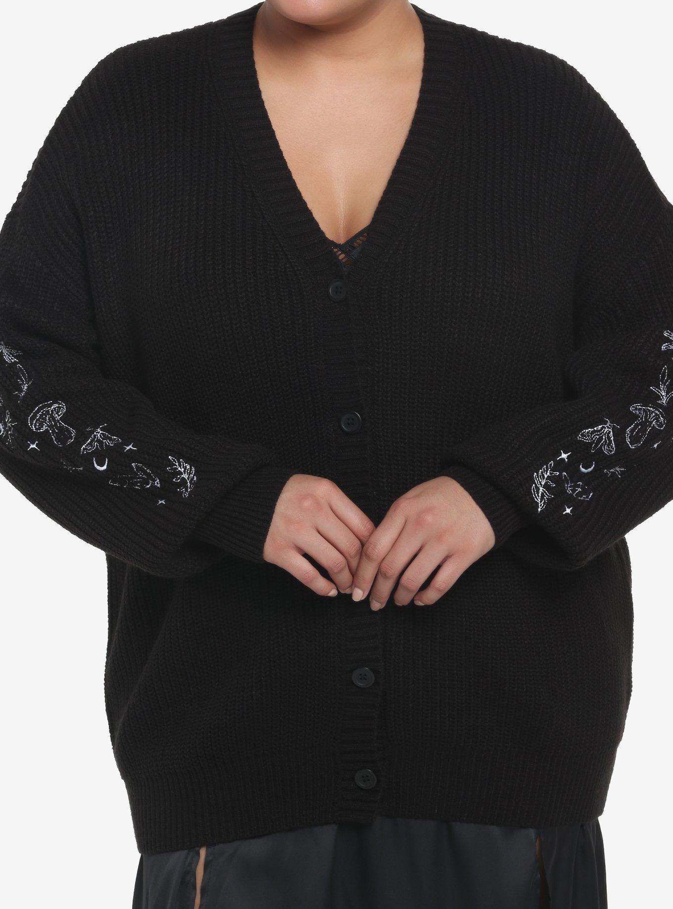Dark Cottagecore Oversized Girls Cardigan Plus Size, BLACK, hi-res