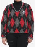 Skull Crest Argyle V-Neck Girls Sweater Plus Size, MULTI, hi-res