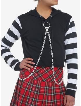 Black & White Chain Stripe Crop Girls Hoodie, , hi-res