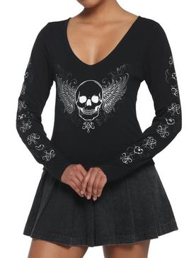 Winged Skull Crop Girls Long-Sleeve T-Shirt, , hi-res