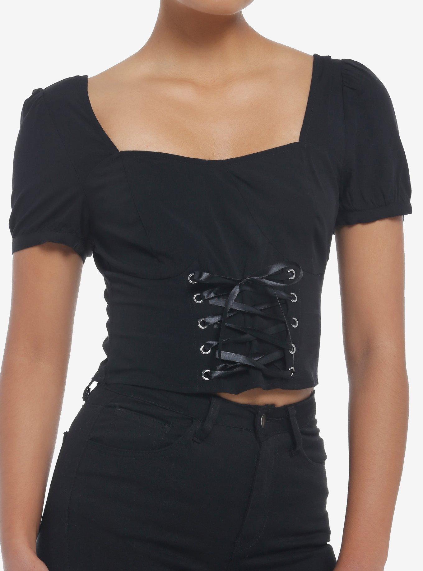 Black Corset Lace up Crop Top, Corset Crop Top