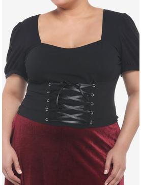 Black Corset Lace-Up Girls Crop Top Plus Size, , hi-res