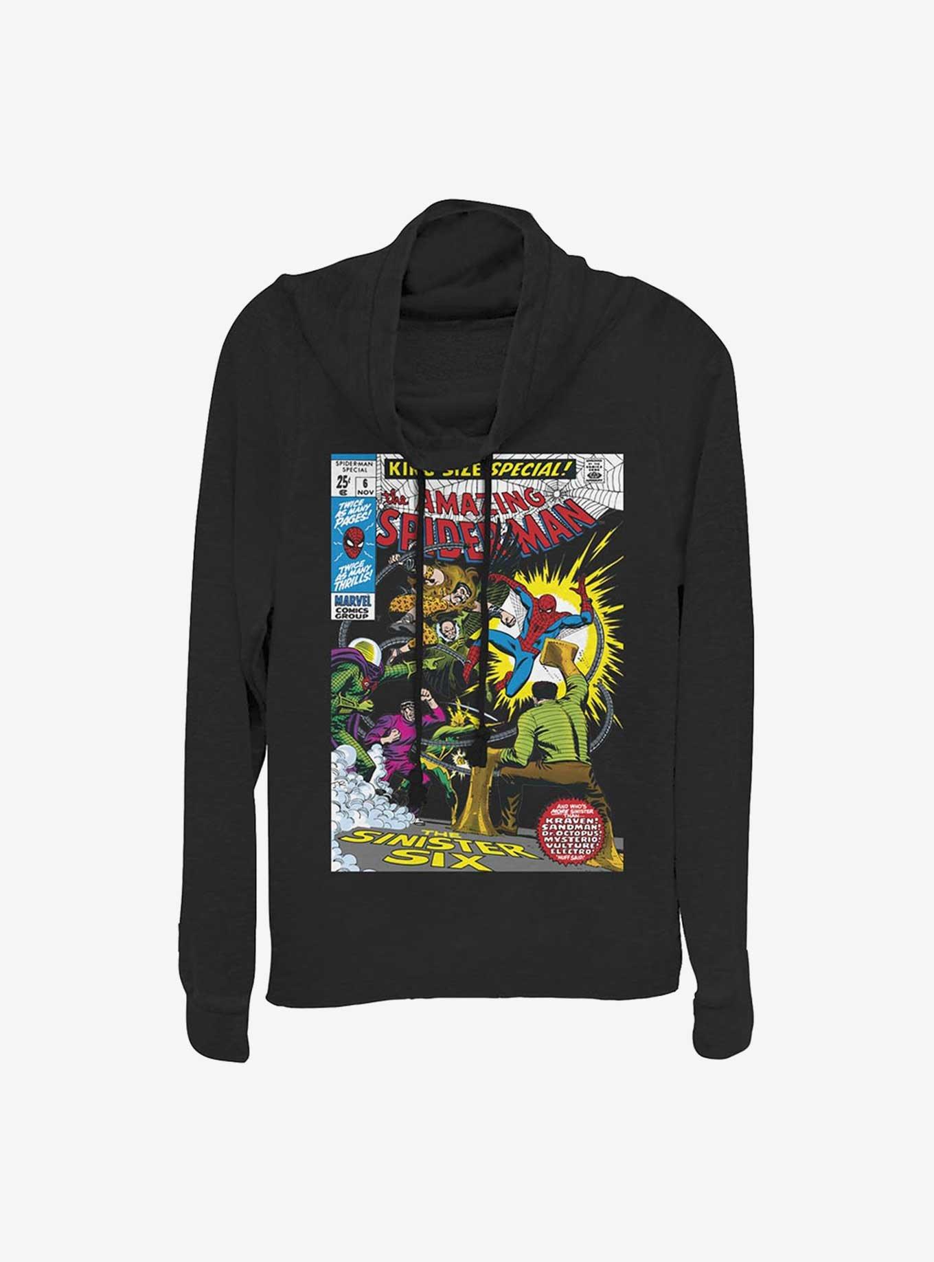 Marvel Spider-Man The Sinister Six Comic Cowl Neck Long-Sleeve Top, BLACK, hi-res